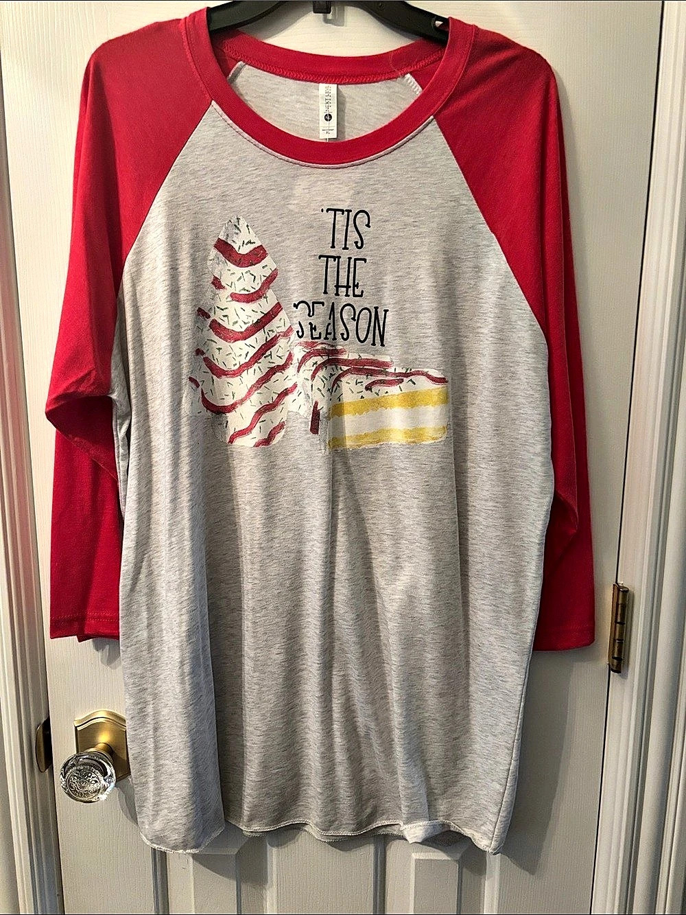 Next Level Graphic Raglan Long Sleeve in Gray & Red Size XL